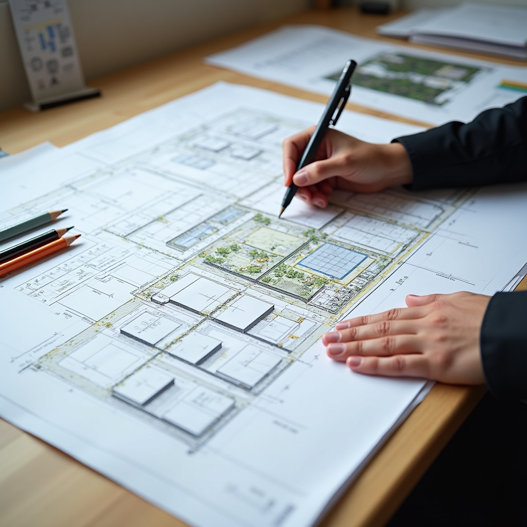 Detailed architectural capacity study showing site plan with building footprint, setback lines, and floor area calculations with dimensional annotations